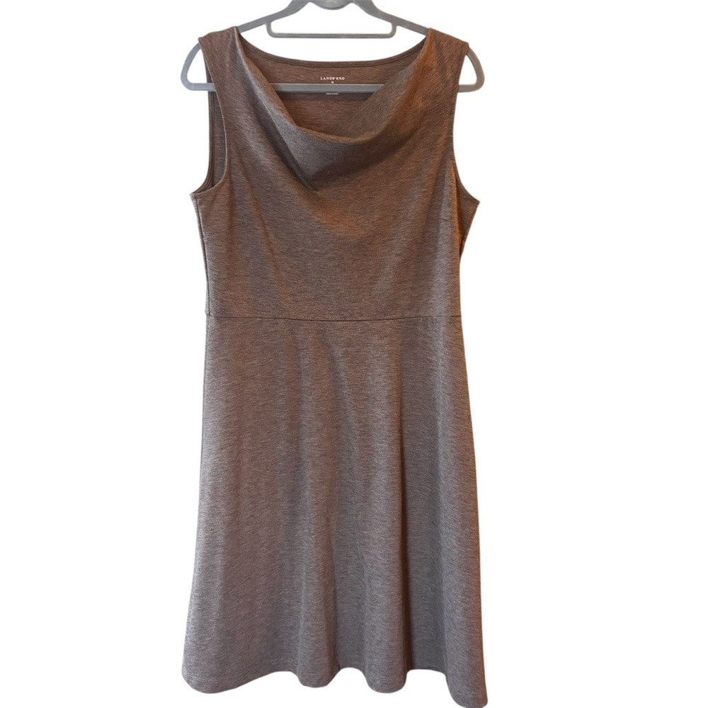 Lands' End Beige Cowl Neck Sleeveless Fit & Flare Knit Dress - Size M (10-12)